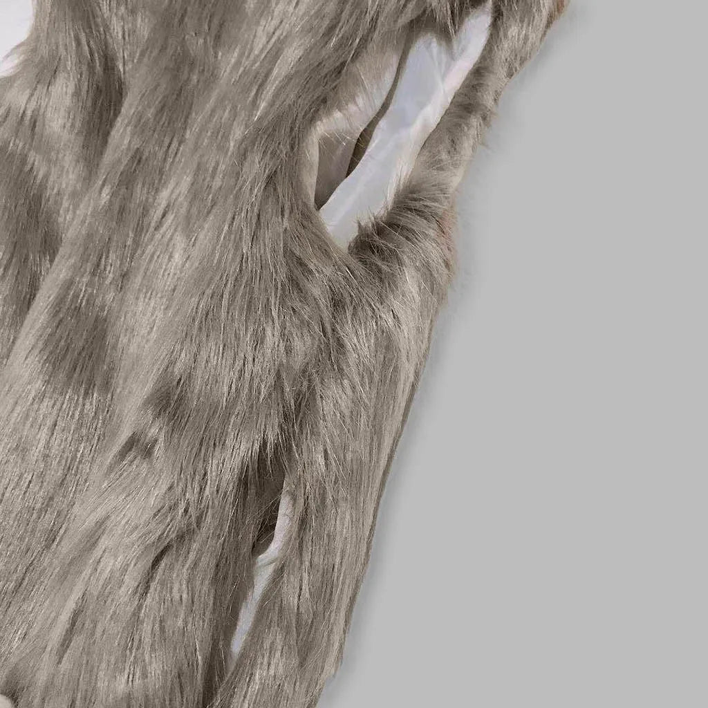 Cappotto Gilet di lana  pelliccia sintetica Colletto alla coreana