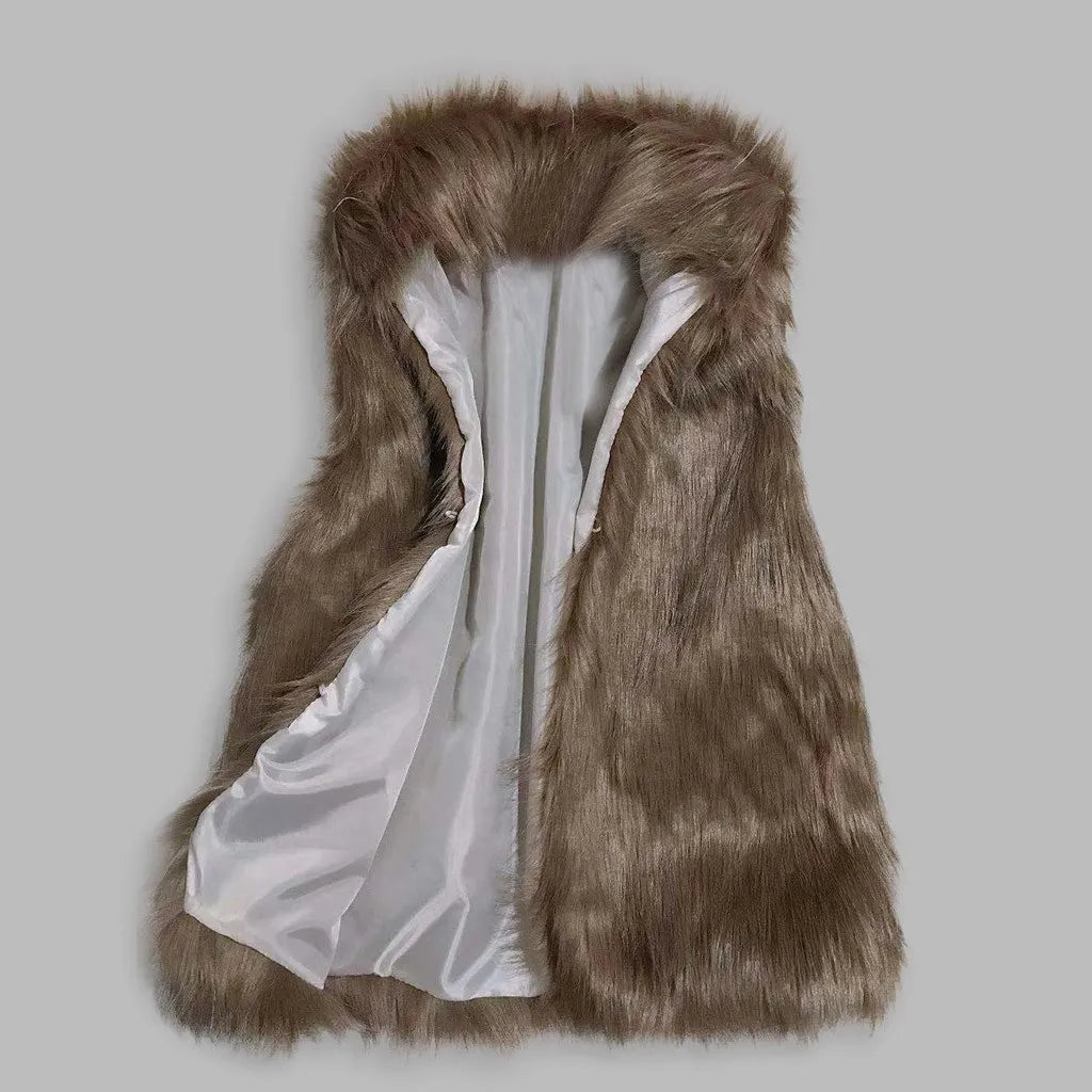 Cappotto Gilet di lana  pelliccia sintetica Colletto alla coreana