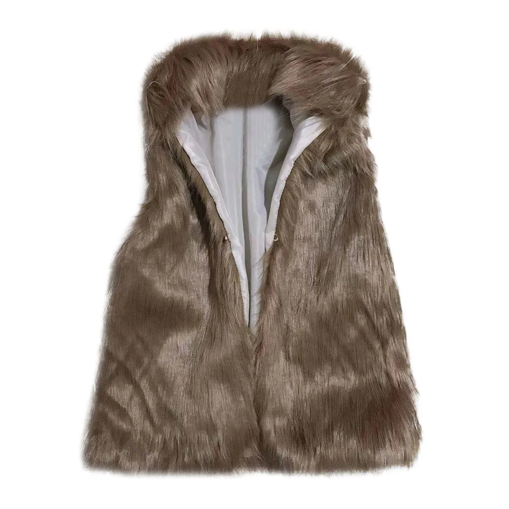Cappotto Gilet di lana  pelliccia sintetica Colletto alla coreana