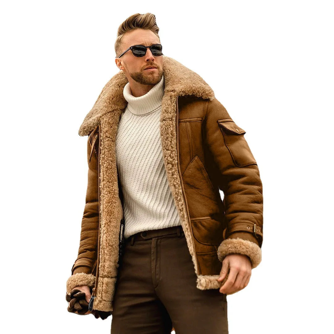 Giacca invernale da uomo in peluche Colletto rovesciato vintage Cappotto cargo