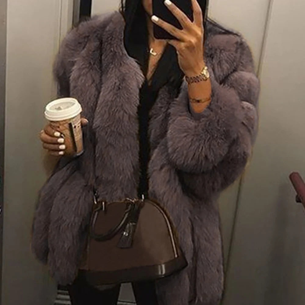 Cappotto lungo invernale in pelliccia sintetica