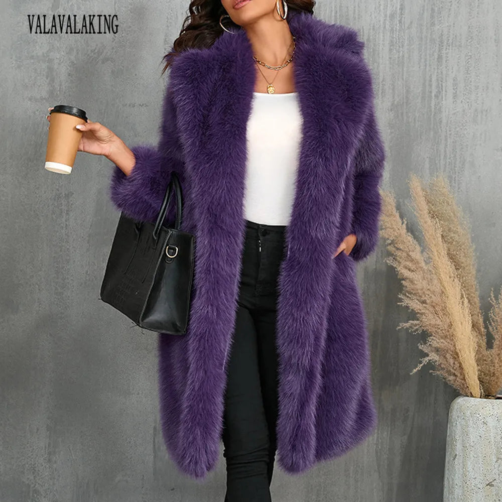 Cappotto lungo invernale in pelliccia sintetica