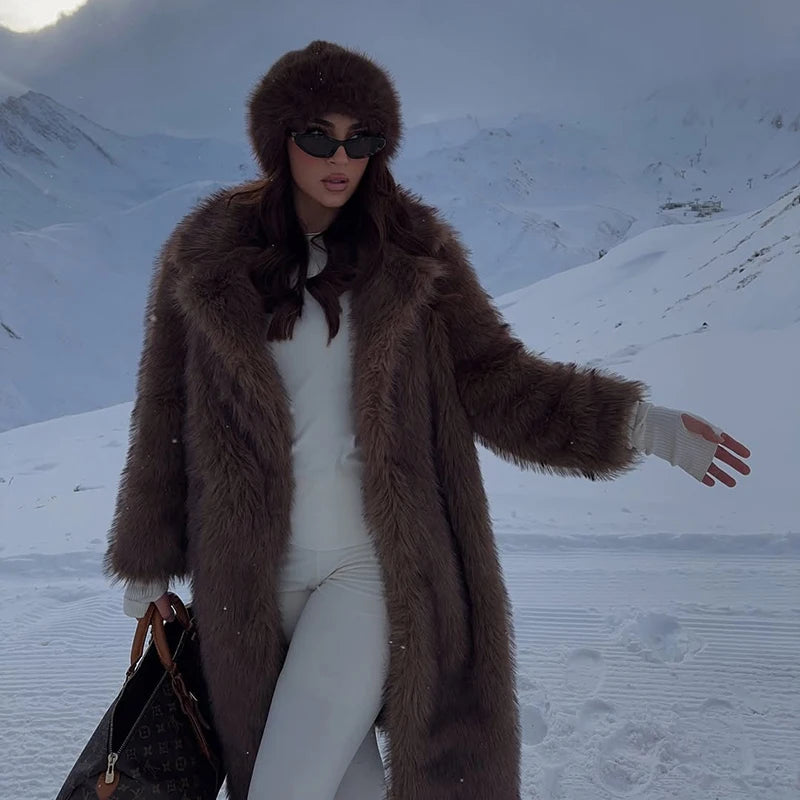 di lusso lungo cappotto di pelliccia di volpe sintetica