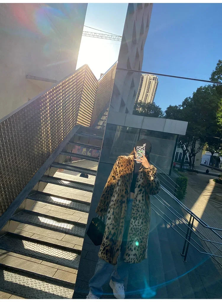 caldo spesso leopardato soffice pelliccia sintetica