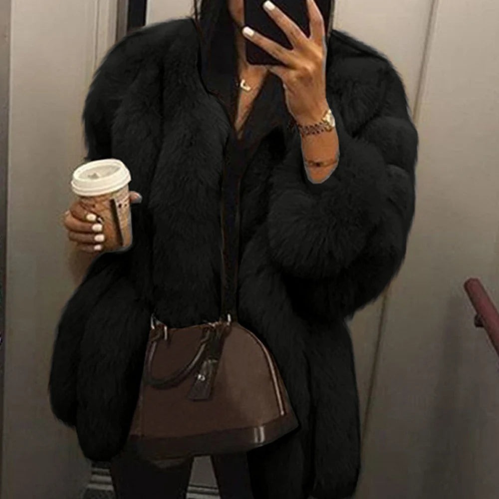 Cappotto lungo invernale in pelliccia sintetica