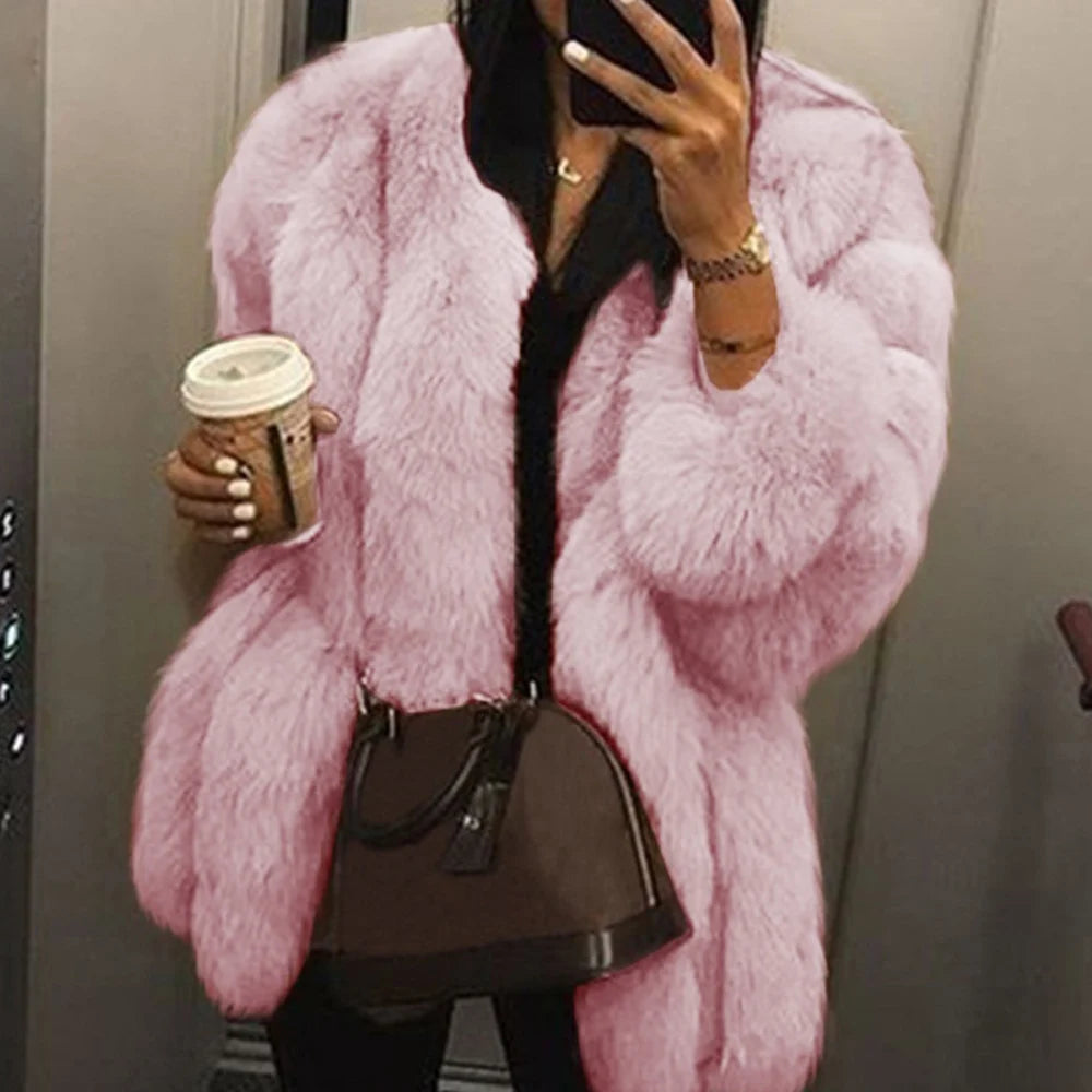 Cappotto lungo invernale in pelliccia sintetica