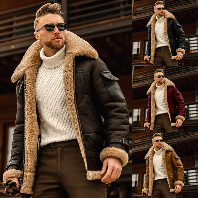 Giacca invernale da uomo in peluche Colletto rovesciato vintage Cappotto cargo