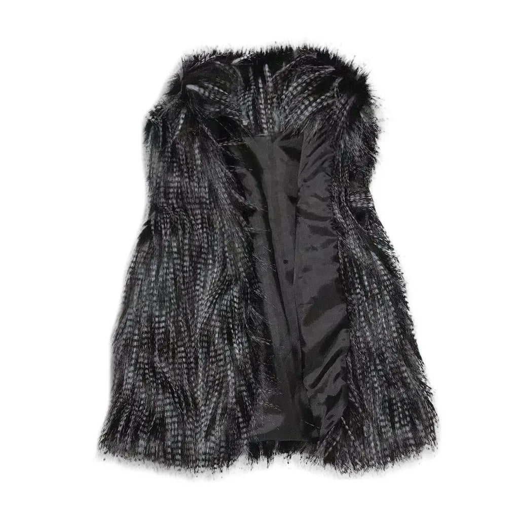 Cappotto Gilet di lana  pelliccia sintetica Colletto alla coreana