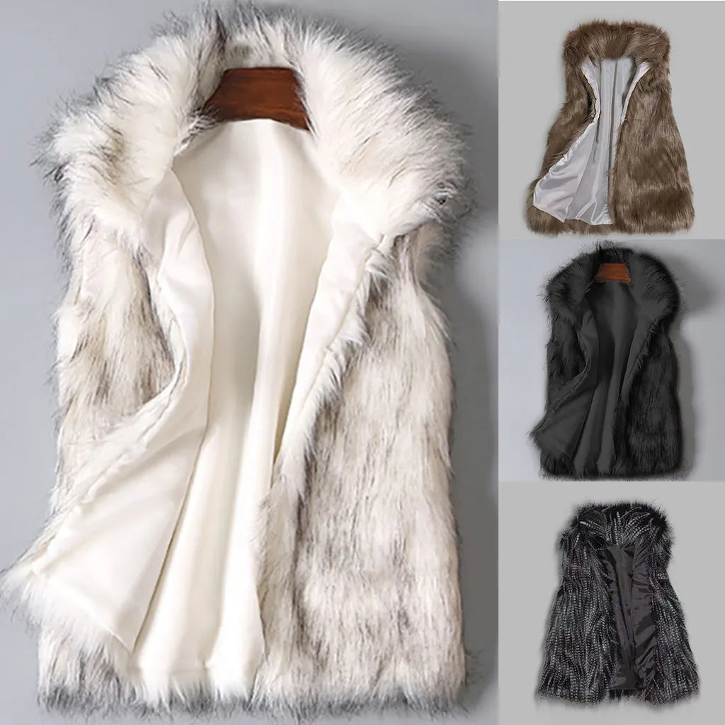 Cappotto Gilet di lana  pelliccia sintetica Colletto alla coreana