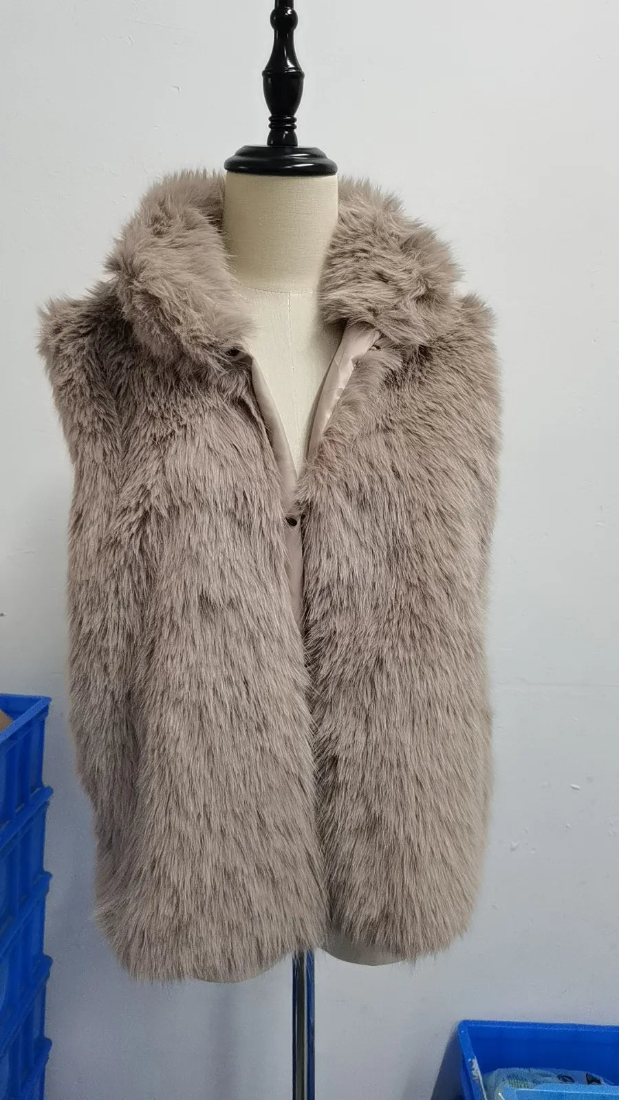Cappotto Gilet di lana  pelliccia sintetica Colletto alla coreana