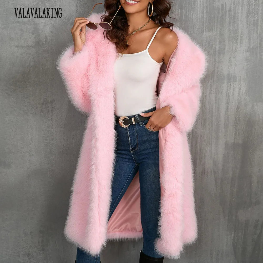 Cappotto lungo invernale in pelliccia sintetica