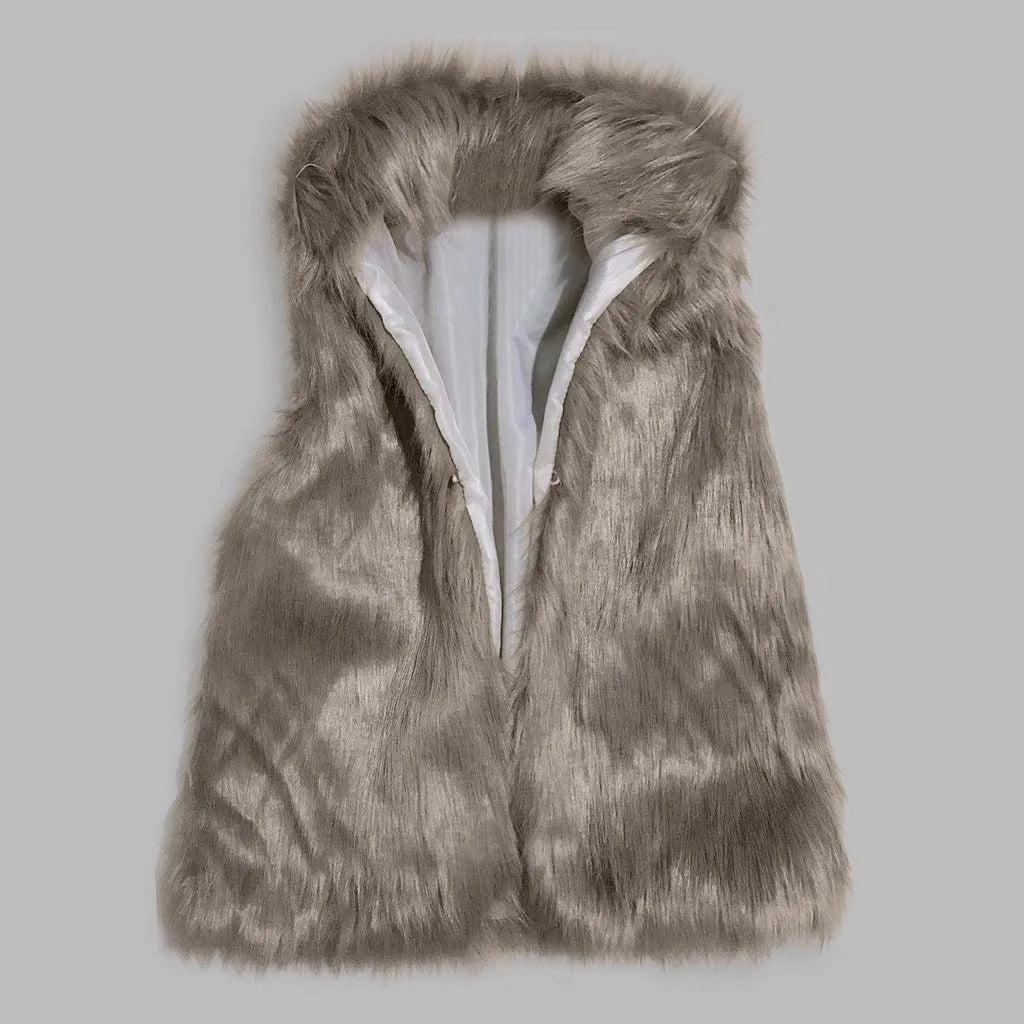 Cappotto Gilet di lana  pelliccia sintetica Colletto alla coreana
